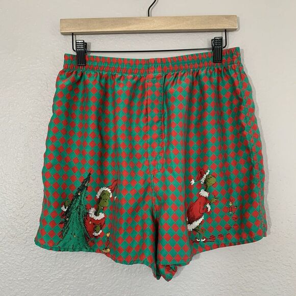 DR Seuss Brand‎ Men's The Grinch Silk Sleepwear Boxer Shorts SIZE XL Christmas - Picture 1 of 7